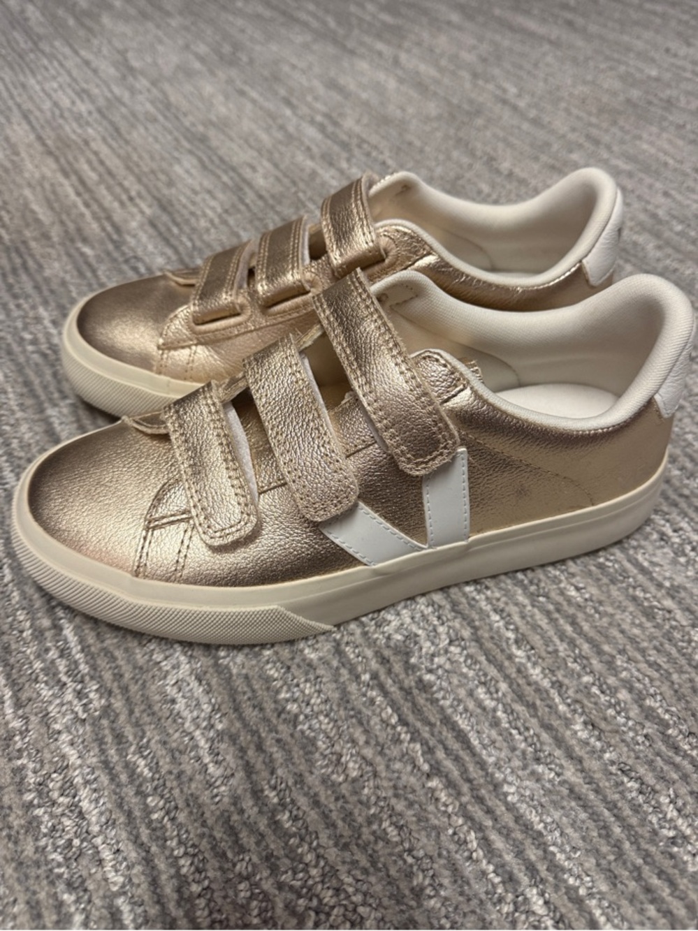 Veja Women's Metallic Gold Hook-and-Loop Sneakers with White V